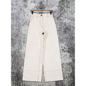CO Collections Pants 24 Womens Wide Leg Ankle Ecru Ivory White Denim Jeans